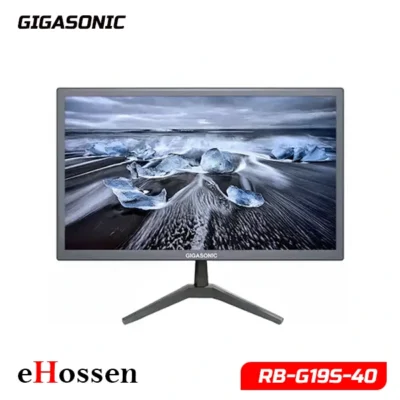 Gigasonic RB-G19S-400C 19-inch HD LED Monitor with 1366×768 resolution, anti-glare screen, 60Hz refresh rate, and HDMI/VGA ports, black color.