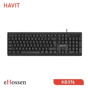 Havit KB376 USB Multimedia Keyboard – 104 keys, durable USB interface, and sleek black design.